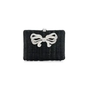 Hailey Wicker Bow Basket Black