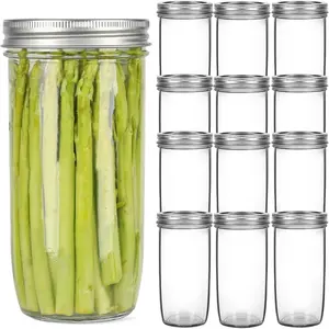 Mason Jars Wide Mouth 24oz, 12 pack Glass Pickle Canning Jars  Storage With Airtight Mason Jar  and Bands for Canning, Preserving, Fermenting, Pickling, DIY Projects (12)