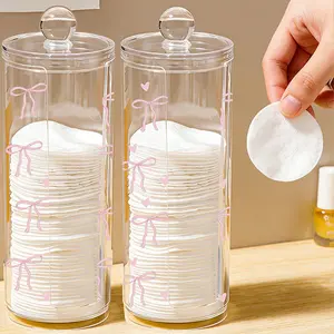 Bow Print Cosmetic Cotton Pad Storage Box, Makeup Storage, Beauty Supply Storage, Cotton Swab And Dental Floss Storage Jar, Acrylic Transparent Material Cosmetic Pad Jar, Washable And Easy To Clean