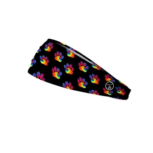 RAVEbandz The Pro - Wide Stretch Headband (Tie Dye Paw Prints)