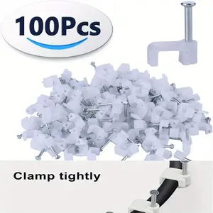 100pcs Cable Wire Clips, 7mm Cable Management Desk Accessories Electrical Ethernet Dish TV Speaker Wire Cord Tie Holder Single Coaxial Nail Clamps
