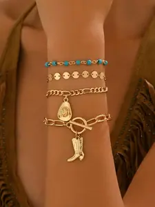 4pcs Vintage Western Cowgirl Handmade Chain Jewelry, Trendy Jewelry, Hat Boot Charms, Bracelet or Necklace, Women's Fashion Accessory
