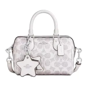 COACH Rowan 18 Square Mirror Bag with Star Charm, Coated Canvas and Leather Blend, Handheld and Crossbody Small Bag for Women in Silver