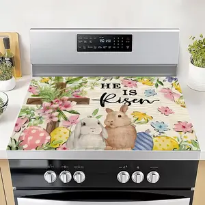 1pc 2D Flat Easter Cross & Bunny Print Stove Top & Kitchen Countertop Mat - Non-Slip Suitable for Stove Cover, Stain/Oil/Scratch Resistant, Heatproof Reusable, Easy Clean for Hot Pots/Pans,