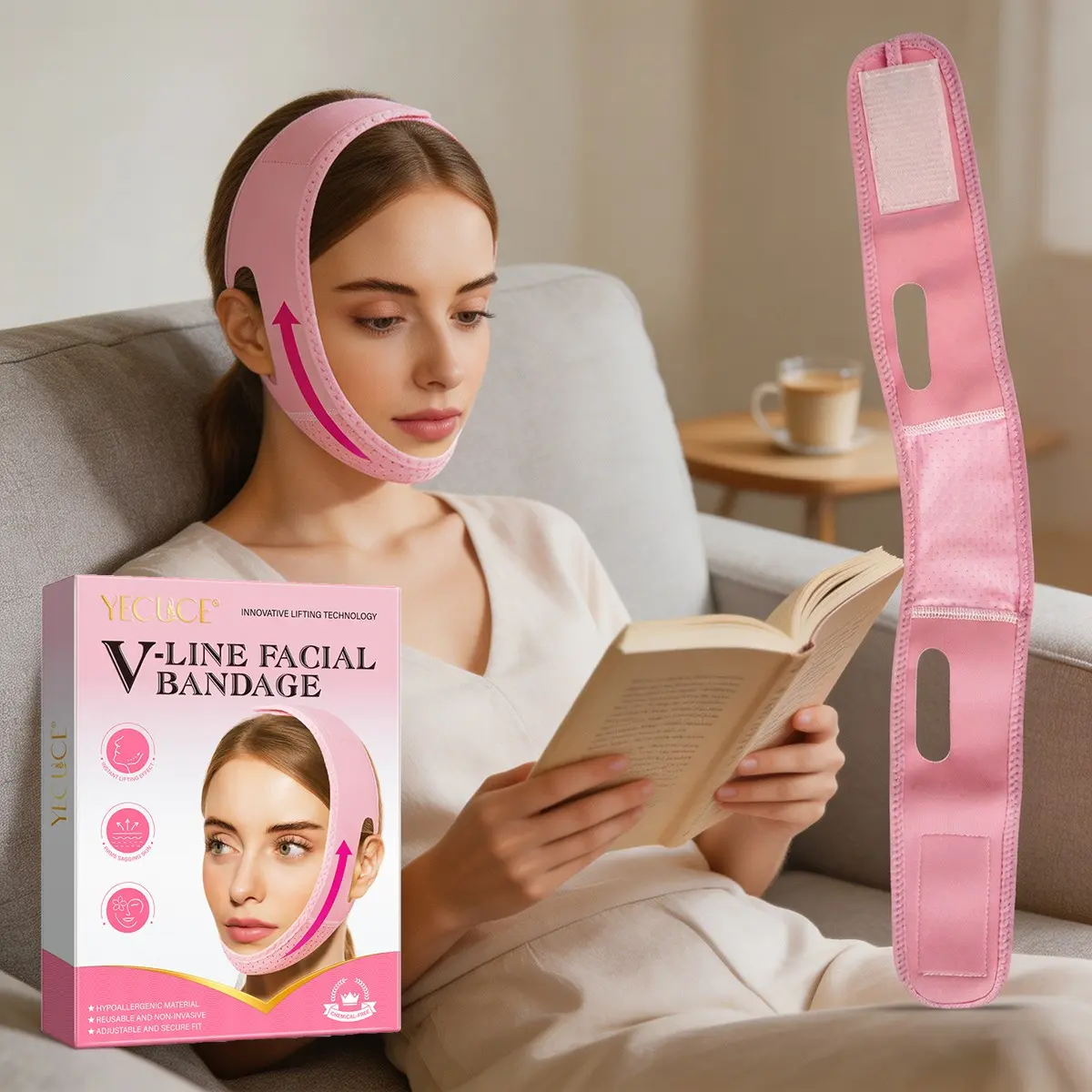Yecuce Facial Lifting Band, Tighten Loose Skin, Temporary Face Tightener, Hypoallergenic Material, Safe and Comfortable, Home Skincare Tool, Polyester Base, Skin Care Tools