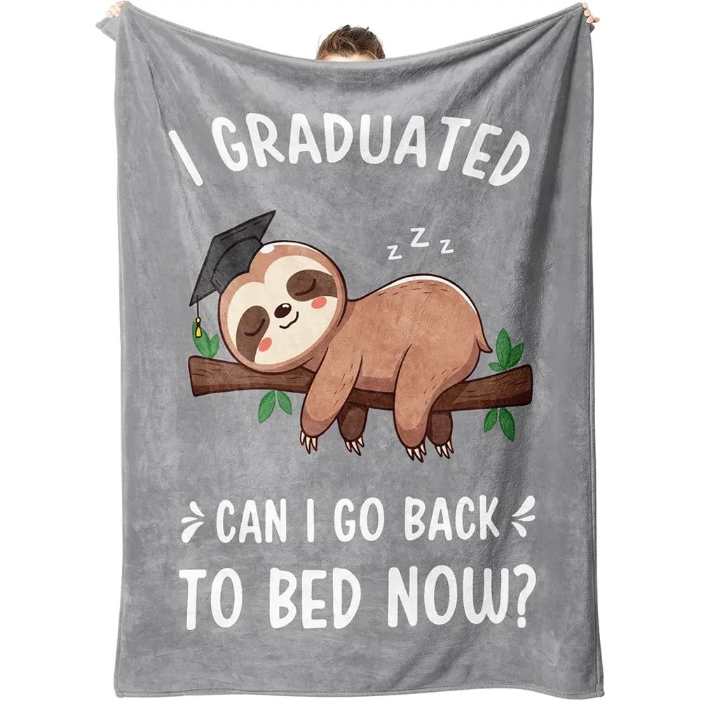 Funny Graduation Gifts for Women, Her & Him, Practical Throw, College Graduation Gifts for Men, Nurse, 2026 Grad Gifts for Master Degree, High School, PHD, Sloth Blanket, Gray(50 * 60)