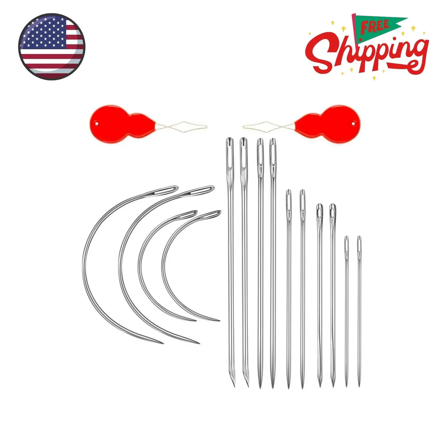 Heavy Duty Hand Sewing Needles Kit, 14 PCS with 10 Leather & 4 Curved Needles