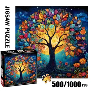 1pc 1000 piece adult puzzle 58x58cm Colorful Tree with Ornate Leaves and Floral Base 500 pieces paper jigsaw puzzle suitable for DIY creative games for adults and families, birthday and holiday stre