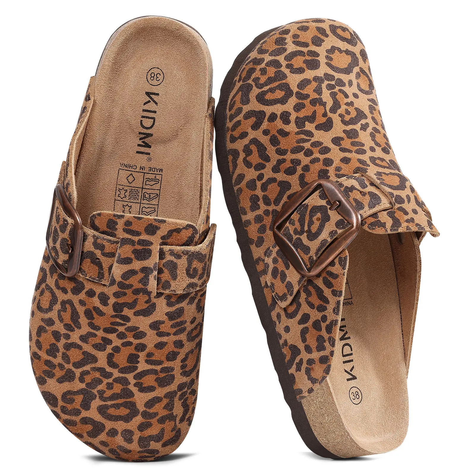 KIDMI Women's Clogs Comfortable Cork Sole Soft Memory Foam Slide With Arch Support Women's Premium Suede Leather Mules With Big Buckle