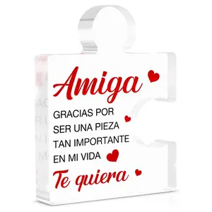 Best Friends Gifts for Women in Spanish, Regalos de Cumpleaños para Mujer Amiga, Amiga Acrylic Puzzle Piece Plaque Home Decor, Acrylic Desktop Decoration