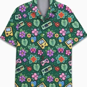 Retro Game Console Hawaiian Shirt for Men Women Youth, Pixel Art Floral Aloha Shirt, Vintage Gaming Summer Button Down Shirt Short Sleeve # TikTokMadeMeBuyIt # HawaiianShirt # BeachVacation # SummerCasual