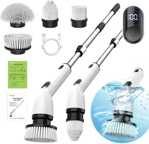 Electric Spin Scrubber, Full-Body IPX7 Waterproof Bathroom Scrubber with Power LCD Display, Adjustable Extension Handle, Cordless Shower Cleaner Brush for Bathtub Kitchen Wall Cleaning No Brand