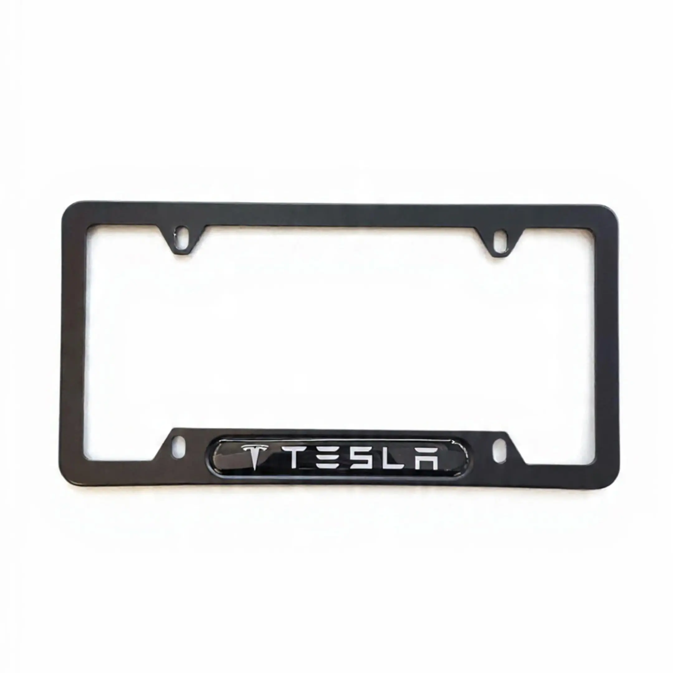 3D Tesla Black Stainless Steel License Plate Frame | Domed Logo Rust-Proof EV Car Decor Gift