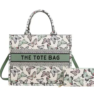 Women's Butterfly Print Tote Bag Set with Detachable PU Shoulder Strap & Matching Wallet - Elegant PU Leather Top Handle Handbag for Everyday Use