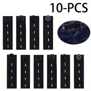 10PCS Black Adjustable Elastic Waist Extender for Pants Plus Size, and Casual Wear - Clothing Aid Durable Plastic Buckle Comfort Fit Solution | Secure Fastening Set