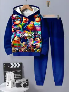 Boys' Fun Printed Hoodie and Sweatpants Set, Comfortable Casual Wear, Soft and Cozy, 3D Fashion Kids, Long Sleeve Top + Pants