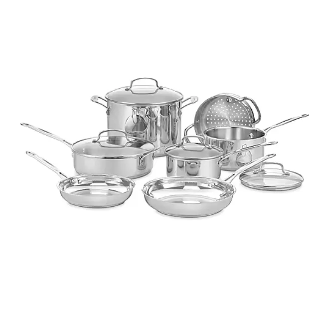 Cuisinart 11-Piece Stainless Steel Cookware Set, Complete Pots and Pans Kitchen Set for Home Cooking, Durable Stainless Steel Cookware with Frying Pan, Saucepans and Stockpot, Ideal for Everyday Meals, Meal Prep, Sauteing, Frying, Boiling and Simmering