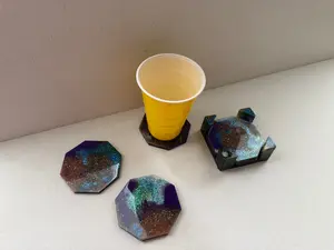 NORTHERN NIGHT LIGHTS — 4‑Piece Coaster & Holder Set