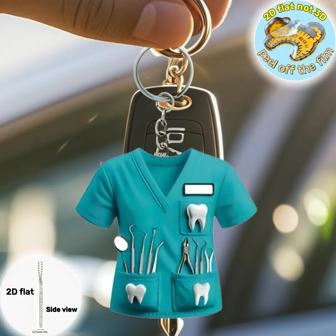 Chic Dentist Costume Pendant Keychain,Doctor themed 2D Flat Acrylic Ornament Charm,Hanging Decoration for Car,Bags,Festive,Gift