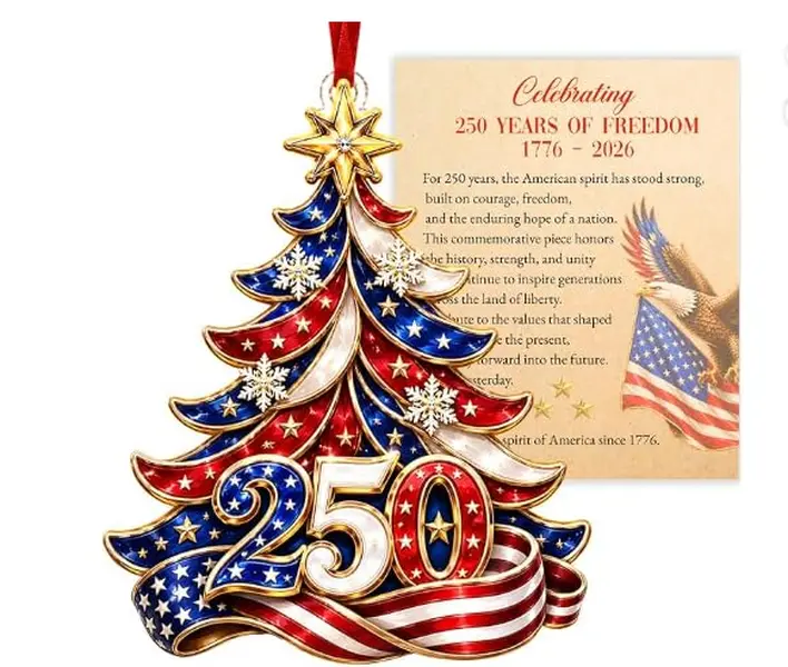 2D Flat 250 Anniversary USA Ornament – America Anniversary Christmas Ornament, Patriotic Acrylic Tree Decoration, 250 Year of USA 1776-2026 Hanging Keepsake Gift for Holiday Decor (Black)