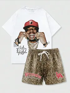 2026 New Fashion Streetwear Hip Hop Rap Camo Set, American Vintage Short Sleeve Shorts Two-Piece Fitted, Trendy Casual Menswear Sportswear