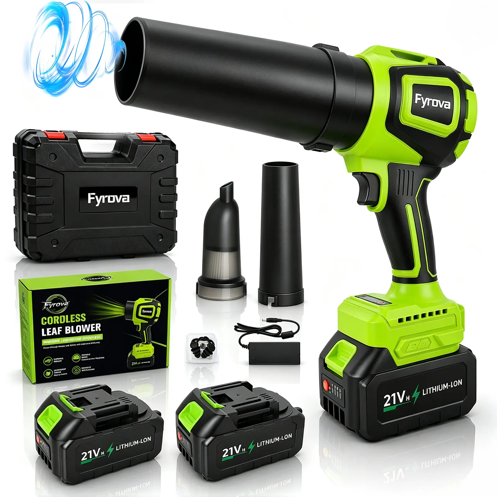 Fyrova Cordless Handheld Portable Blower - Brushless Motor, Lightweight, 2-in-1 Blower & Vacuum, Turbo Jet Power, Adjustable Speed, Battery Powered, Ergonomic Design, Dust Cleaning, Drying, Cells Included, Garden, Car Surfaces Cleaning