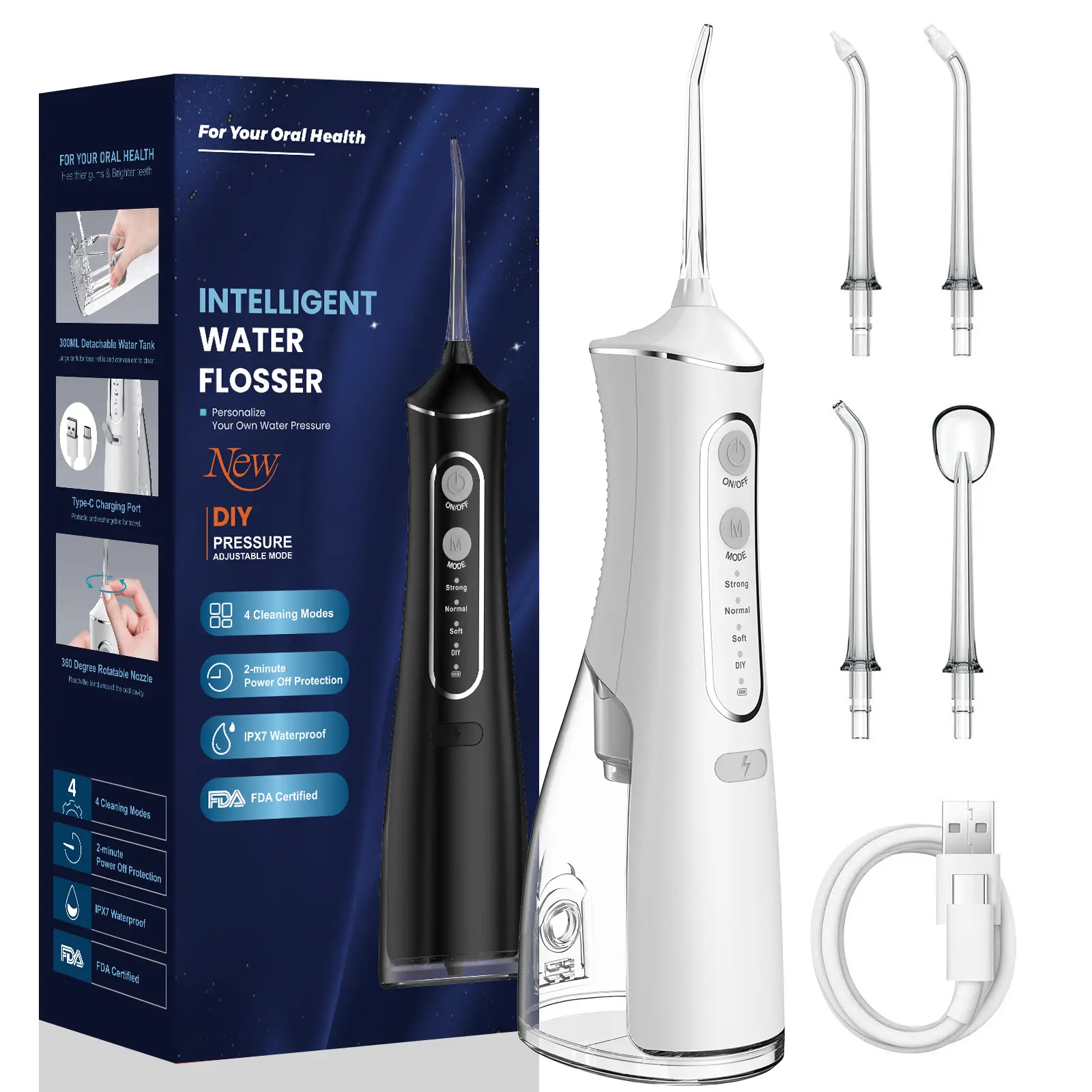 OLASK Water Flosser, USB Rechargeable Cordless Oral Irrigator with 4 Modes, IPX7 Waterproof Powerful Teeth Oral Cleaner for Home, Holiday Gifts