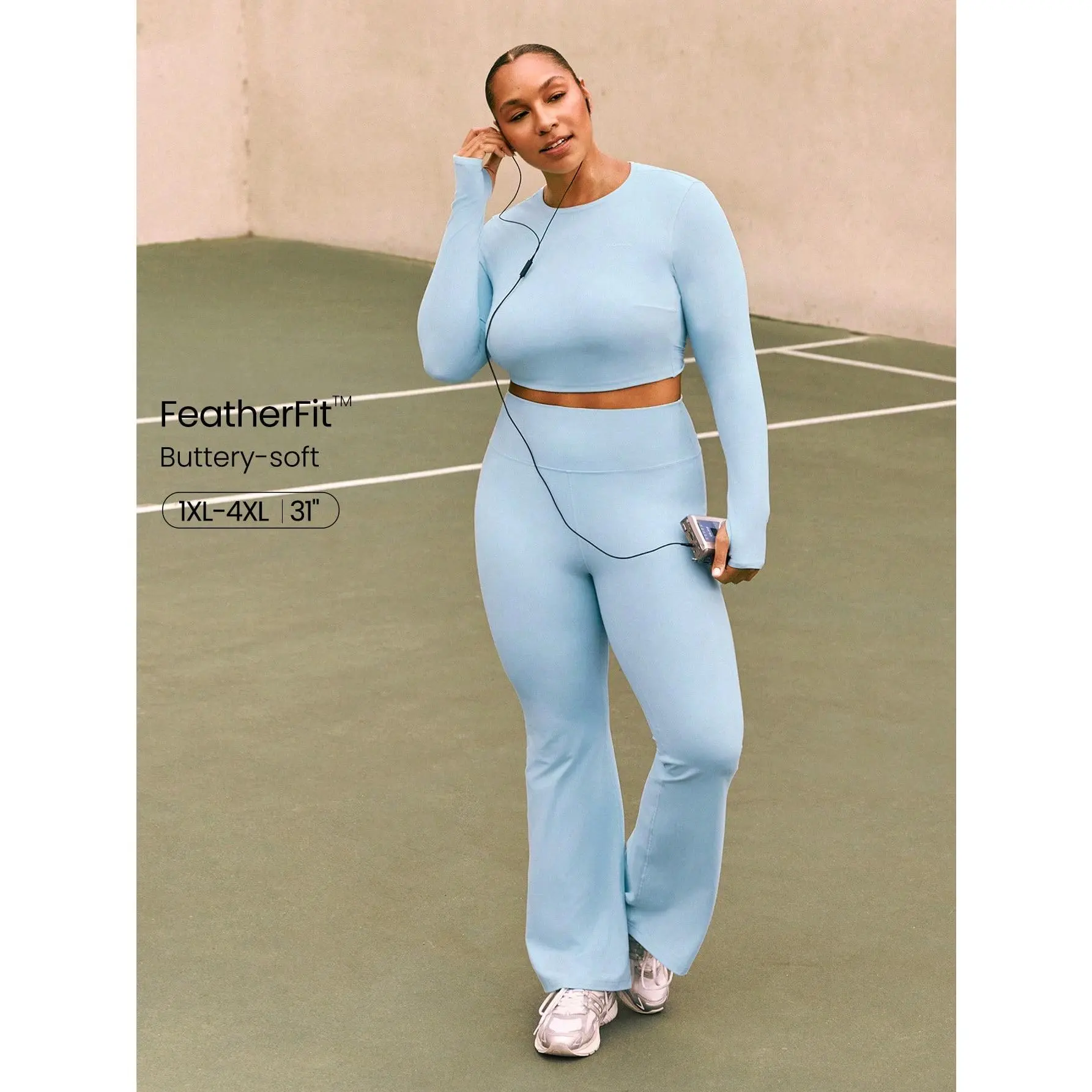GLOWMODE 31" Plus Size FeatherFit Mega Flare High-Rise Waist Flare Leggings Low Impact Daily Casual Studio Yoga Wear