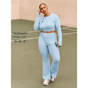 GLOWMODE 31" Plus Size FeatherFit Mega Flare High-Rise Waist Flare Leggings Low Impact Daily Casual Studio Yoga Wear