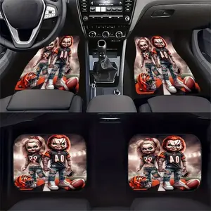 4pcs Fashionable Car Floor Mats, Thickened Print Design, Non-Slip Base, Fits Most Cars, Tesla, Suvs, Halloween Christmas Gifts