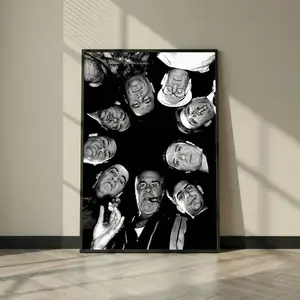 Sopranos Inspired Crew Poster, Overhead Black and White Cast Photo Print, Iconic Mafia TV Wall Art for Man Cave Office Decor Media Room Gift
