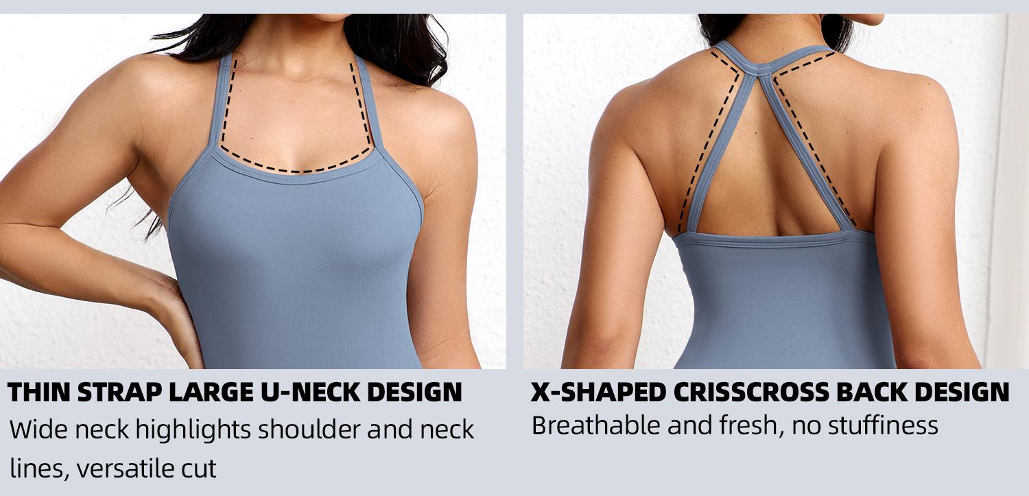 3-Pack Women’s Double-Layer U-Neck Spaghetti Strap Tank Tops Thin Straps, Crossback Design, Soft Fabric — Suitable for Sports and Casual Everyday Wear in Summer