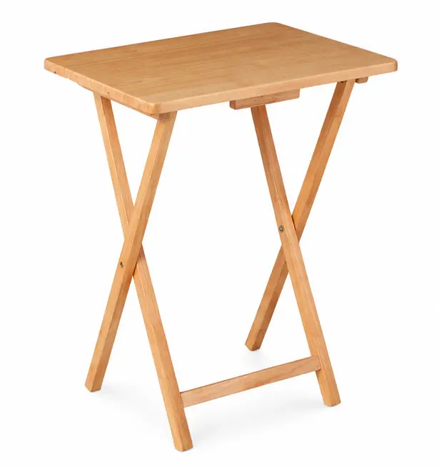 Rubberwood Folding TV Tray Table, Natural Wood Finish, Portable Table for Home Use