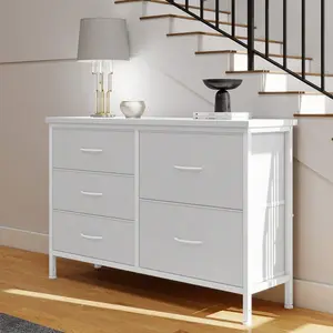 OLIXIS bedroom dressing table, equipped with 5 storage drawers, metal frame fabric drawer cabinet, living room clothing storage and organization unit, TV cabinet and hallway storage cabinet