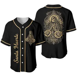 Gothic Santa Muerte Baseball Jersey Shirt, Day of the Dead, Chicano Skeleton Rose Outfit Unisex, Full Size Options, Everyone Can