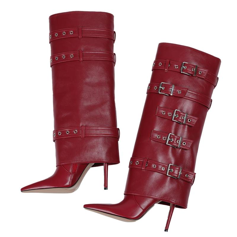 EROCALLI Women Pointed Toe Over The Knee Boot Fashion Pointed Toe Stiletto Heeled Buckle Belts with Zipper Sexy Shoes  Buckle Strap High Heel Thigh Stiletto Red Boots KneHigh Heels High Black Boots Casual Western Club