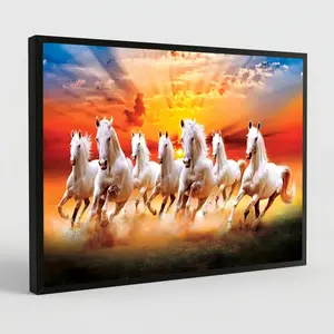 2D-Wall Art Horse Pictures Seven Lucky Running Wild Horses Canvas Poster for Bedroom Office Sports Landscape Decor Modern Home Decoration Artistic Minimalist