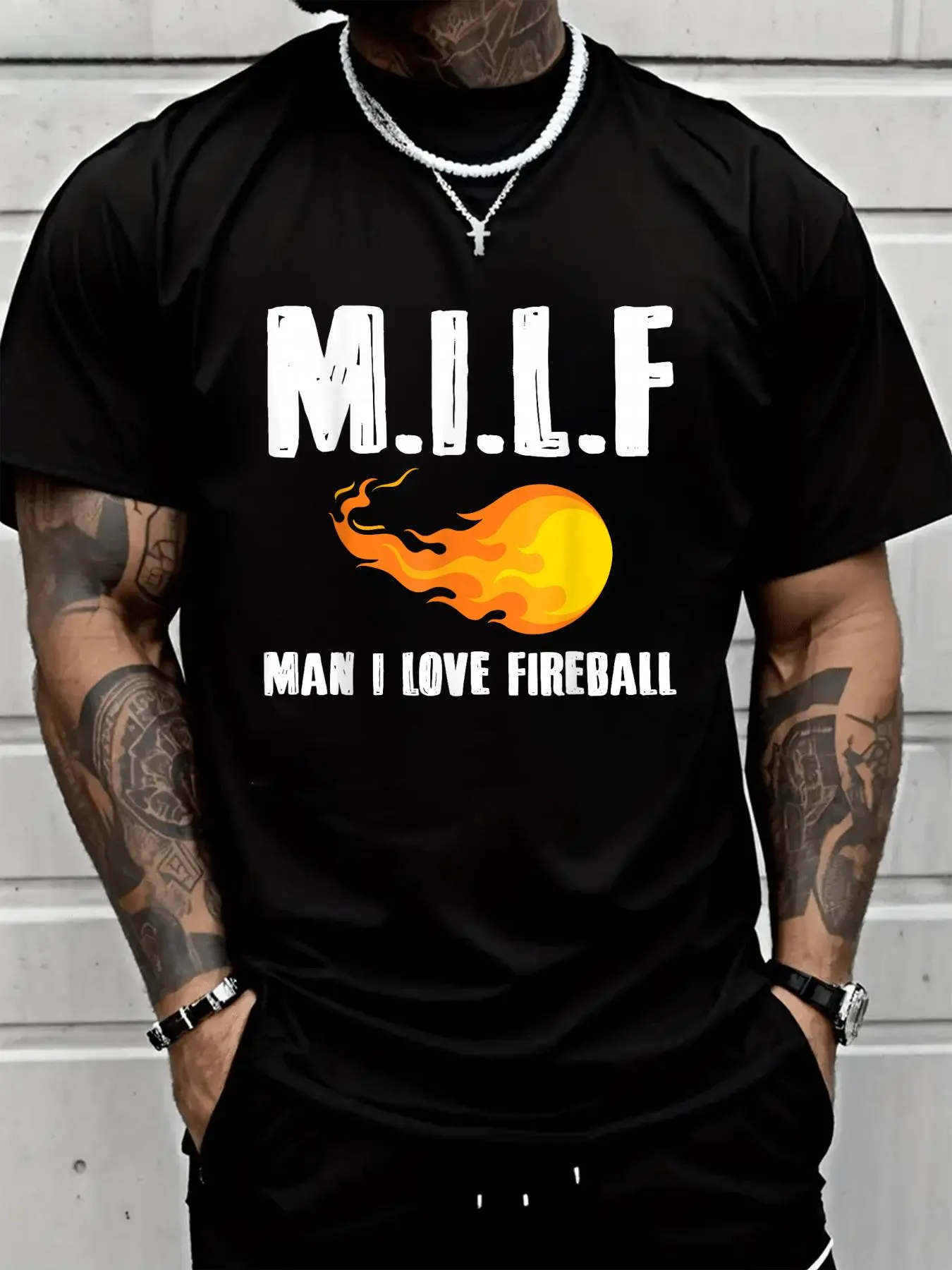 Menswear Unisex 100% Cotton "I Love Fireball" Short-Sleeve Tshirt - Casual Loose 2026 Valentine’s Day Printed Gift Top, Shortsleeve, Round Neck, Soft, Stylish, All Seasons, Crew Neck, Cold Wash, Jackets
