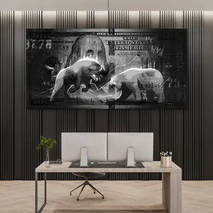 Wall Street Bull And Bear Art Print Office Decor Trader 100 Dollar Bill Money Sign Investing Stock Market Artwork Trading Printable