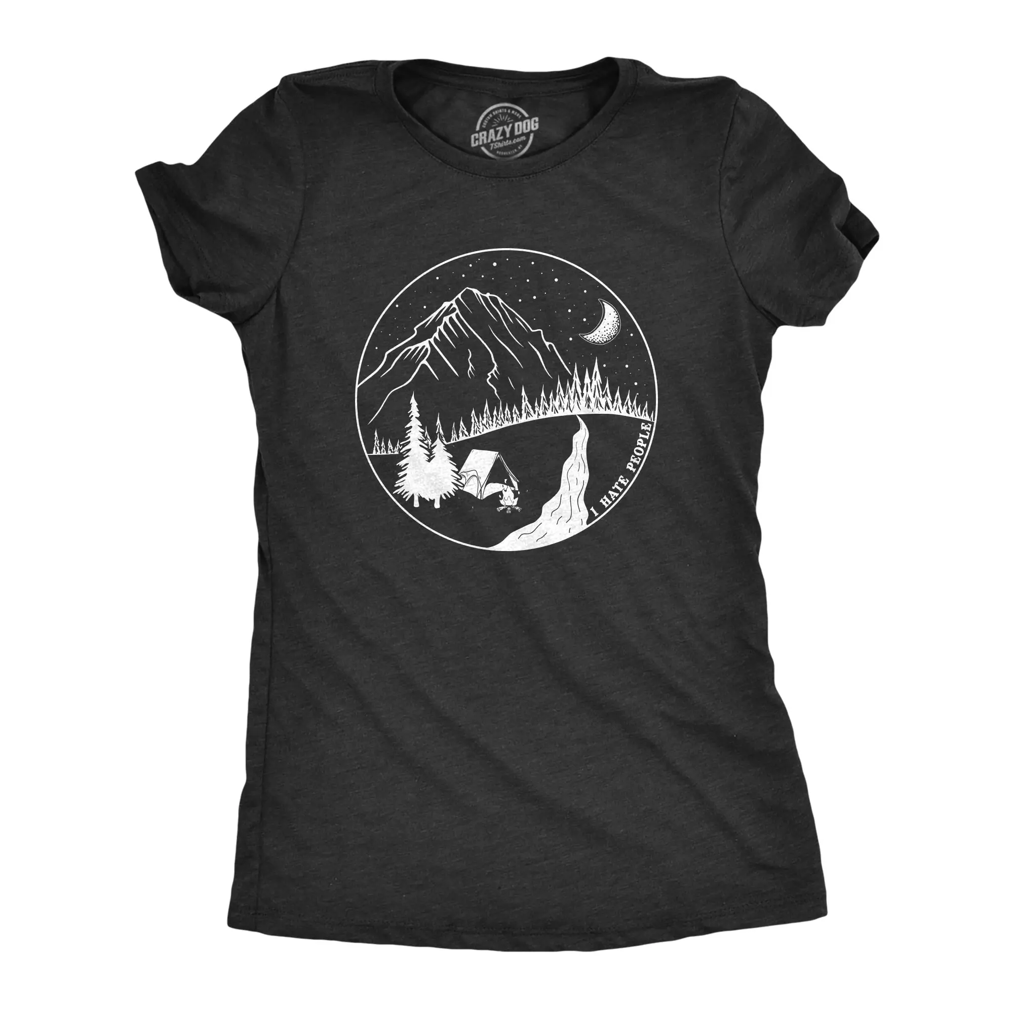 Womens I Hate People Camping T Shirt Funny Outdoors Sarcastic Tee for Ladies Funny Womens T Shirts Cute Vintage Fashion Casual Ladies T-Shirt Gift Introvert Tops for Women Funny Camping Top Women's Novelty Tees Black
