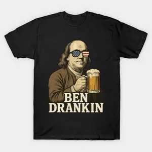 Women's 100% Cotton Fitted Round Neck Short-Sleeve T-Shirt Top - Ben Drankin Patriotic Beer Funny 4th Of July Benjamin Franklin Casual Clothes (As Photos)