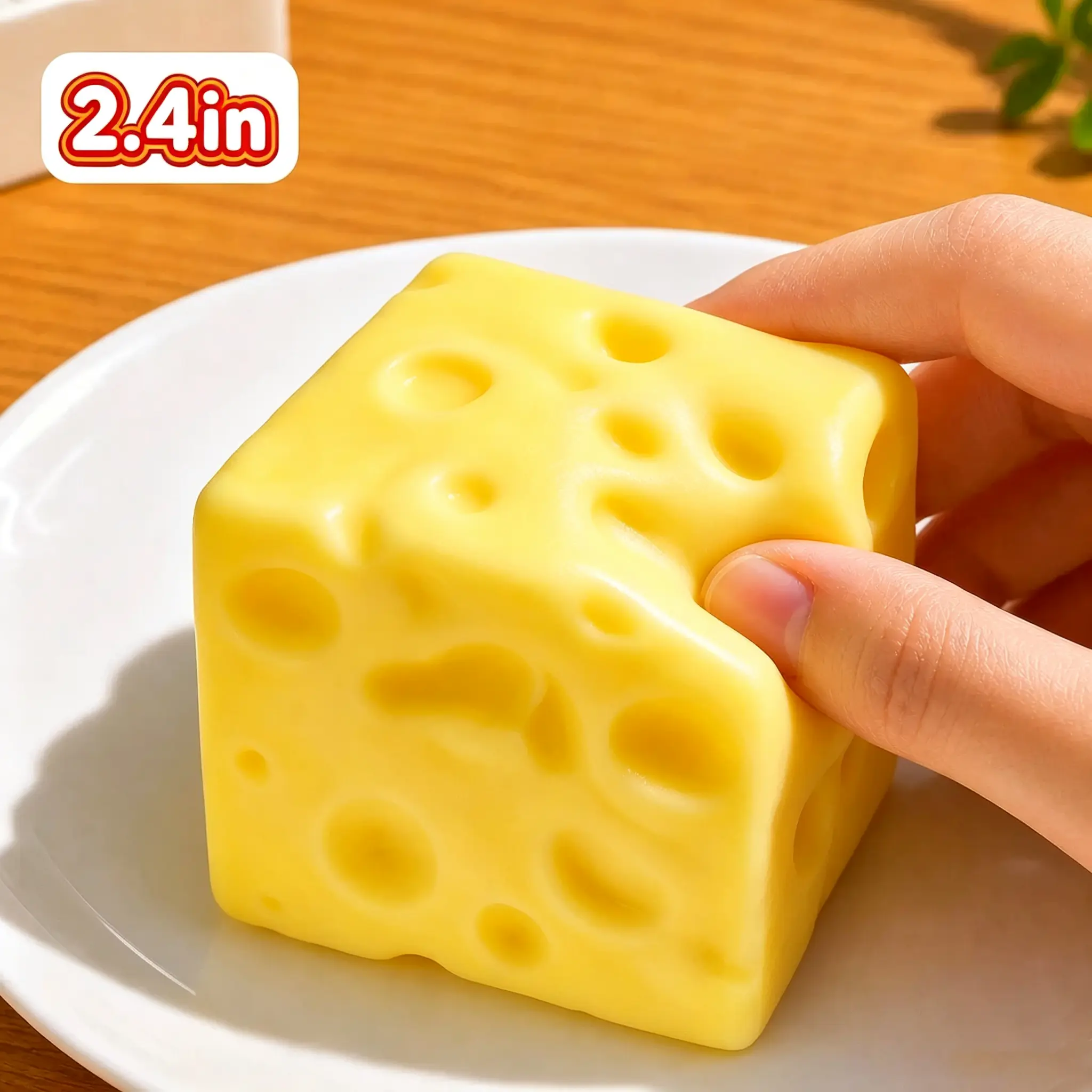 1-Pack Cheese Squishy Soft Cheese Block Squishies - 2.4-in Yellow Malleable Slow-Rebound Stress Ball, Non-Bouncing Squeeze Toy for Stress Relief (Party Bag Gift, Home Supply)