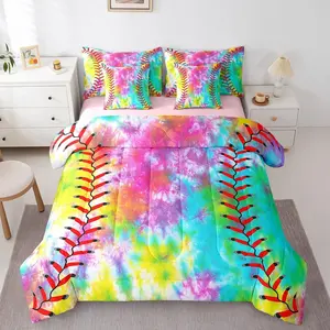Baseball Bed in A Bag,Softball Sports Game 7 PCS Comforter Set with Sheets,Tie Dye 7 PCS Bed in A Bag,Baseball Gaming Comforter Set with Sheets Microfiber Bedding Set Bedroom Bedding Set, Bedsheet Sets