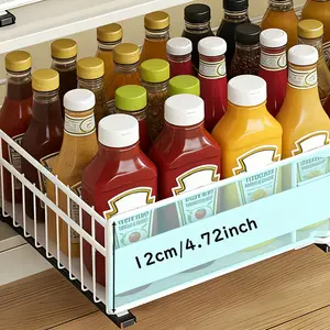 1pc/2 pcs extendable pull-out cabinet storage boxes | Heavy duty sliding drawers with adhesive nano film, shelf baskets, suitable for spices, snacks, tableware, black and white