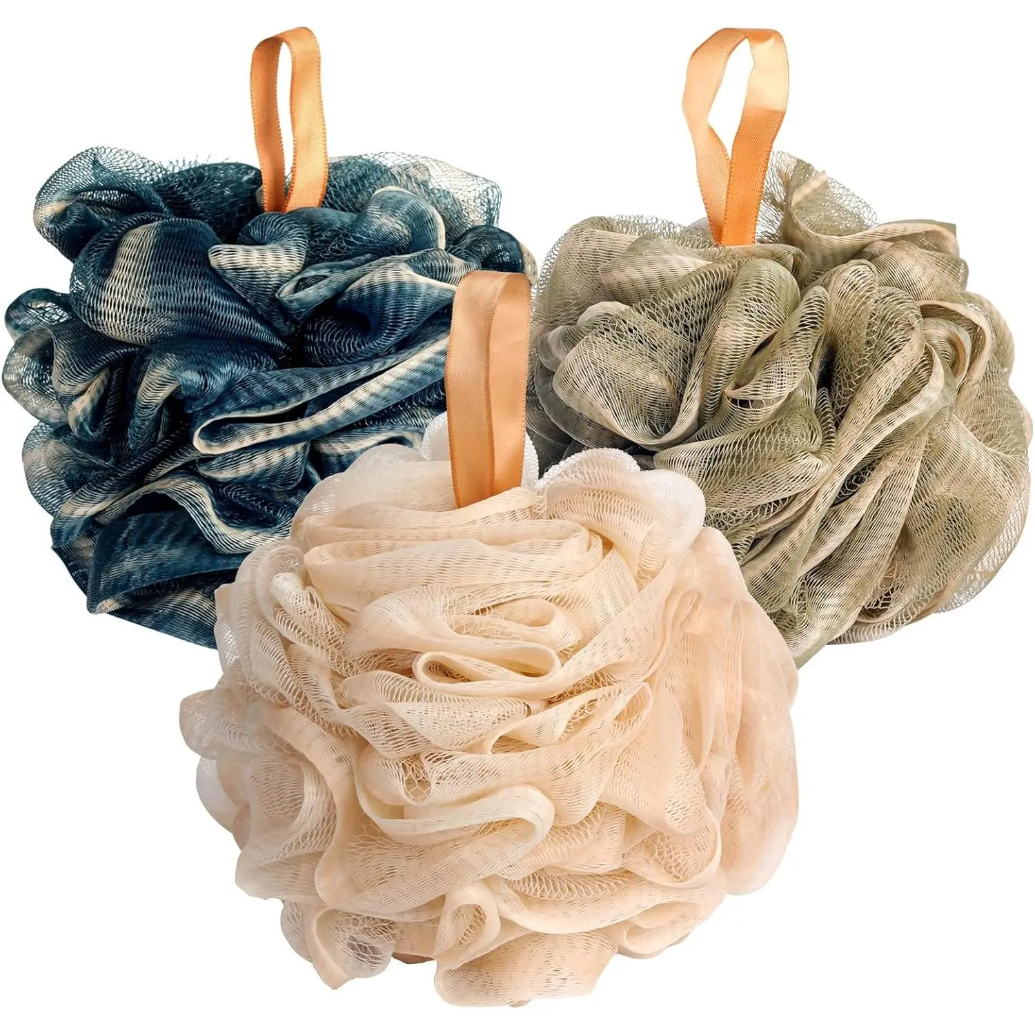 Bath Loofah Sponge - 3-Pack Exfoliating Body Scrubber, 60g Soft Mesh Shower Pouf for Home Accessories, Men and Women