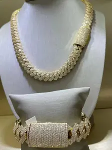 20Mm Chilled Necklace Cuban Chain Luxury Cubanas Custom Gold Plated Brass Claw Diamond Unisex Cuban Chain Necklace, Easter Thanksgiving Gift Unisex Gift