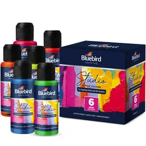 Bluebird Studio Acrylic Paints, Neon Colors, 6-Pack 3.4 Fl Oz each, Basic Acrylic Paint For Kids, Students & Beginner Artists