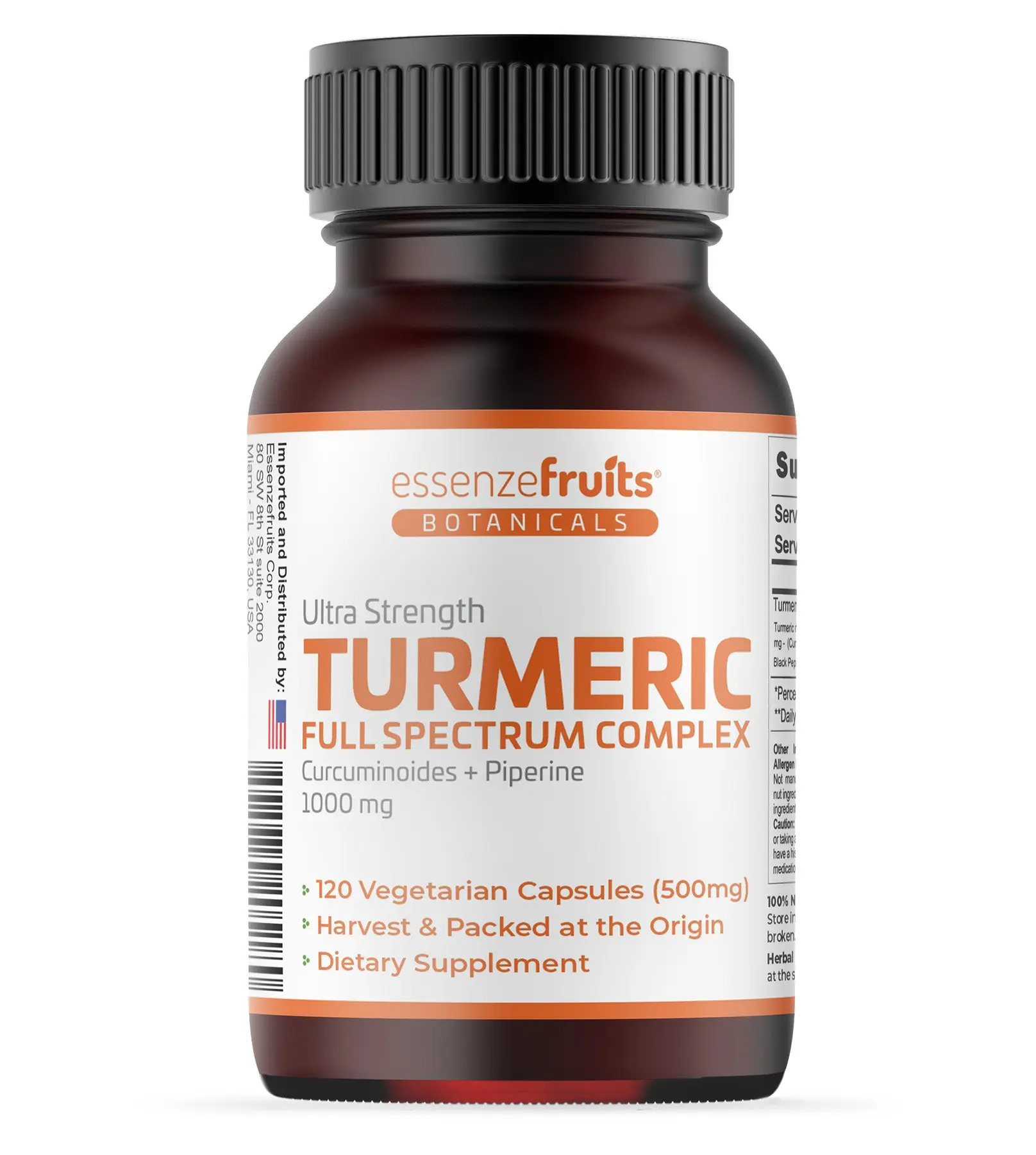 Essenzefruits Turmeric Curcumin with Black Pepper – 1000 mg Full Spectrum Turmeric Complex with 95% Curcuminoids & Piperine – 120 Vegetarian Capsules – 60 Days Supply - Non-GMO, Vegan, Gluten Free