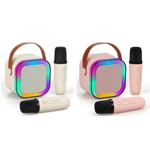2PCS Mini karaoke machine suitable for children and adults, portable Bluetooth speaker with 2 wireless microphones and LED lights, 5 variable sounds, suitable for family gatherings and birthdays, suitable for girls/boys aged 3-12 years old.