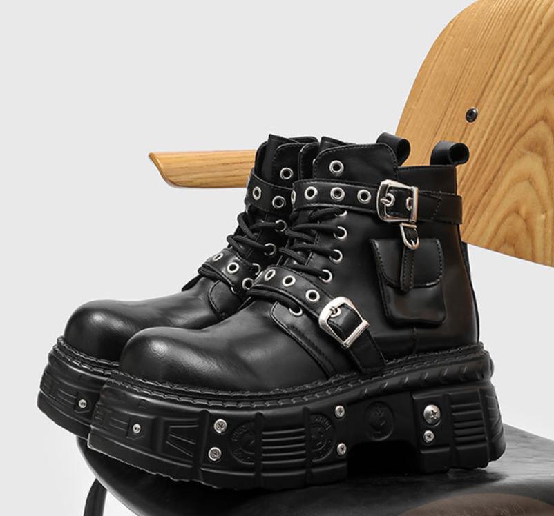 Men's Dark Punk Platform Boots Belt Decor Silhouette Flattering Street Fashion 2026 New